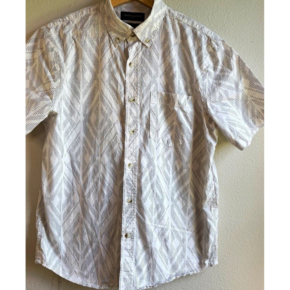 Banana Republic Mens Size Small Slim Fit Cotton Button Up Shirt White/Black
